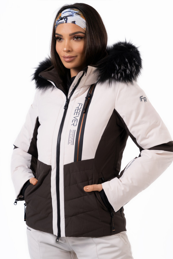 Women's ski jacket Freever NF 21630 beige, Фото №2- freever.ua
