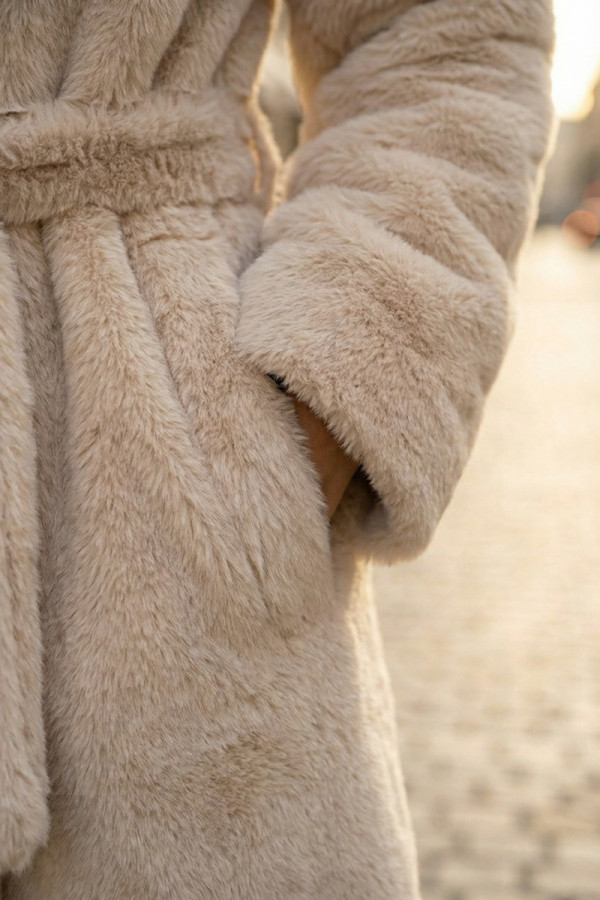 Öko-Pelzmantel für Damen Freever UF 28325 beige, Фото №6- freever.ua