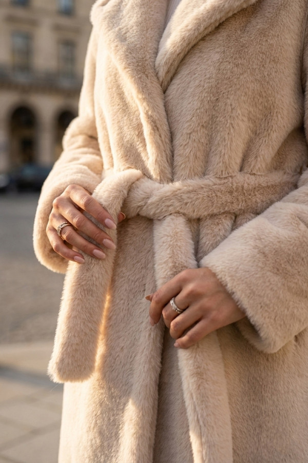 Eco-coat for women Freever UF 28325 beige, Фото №3- freever.ua