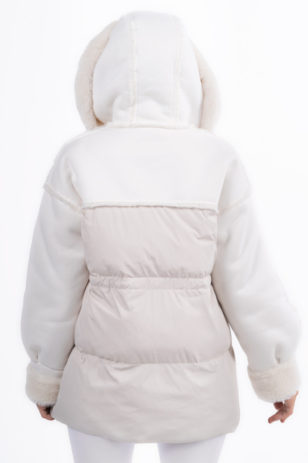 Women's eco-sheepskin coat Freever UF 9162 milk, Фото №4- freever.ua