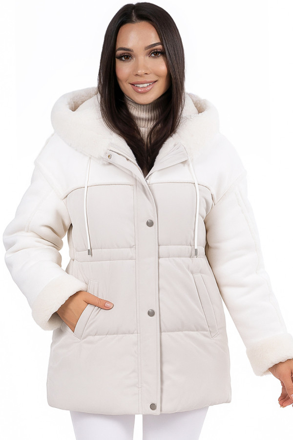 Women's eco-sheepskin coat Freever UF 9162 milk
